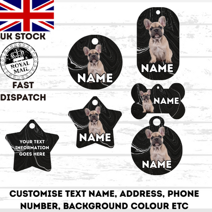 FRENCH BULLDOG Dog Pet Personalise Own Photo Round, Bone, Military Tag