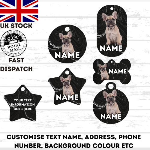 FRENCH BULLDOG Dog Pet Personalise Own Photo Round, Bone, Military Tag