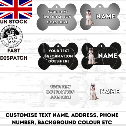SIBERIAN HUSKY Dog Personalised Your Own Photo Round Dog Bone, Military Tag