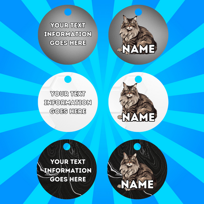 MAINCOON Cat Pet Personalised Own Photo Round, Dog Bone, Military Tag