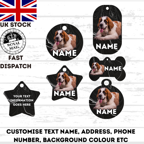 ST. BERNARD Dog Personalised Your Own Photo Round Dog Bone, Military Tag