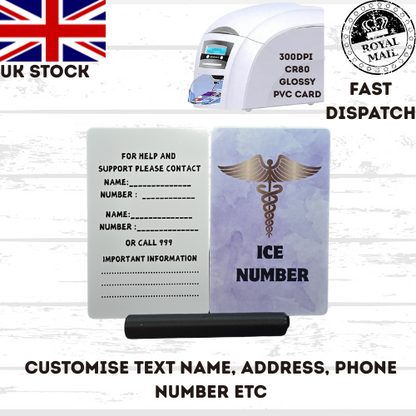 Medical awareness disability card. Printed Plastic Card see options