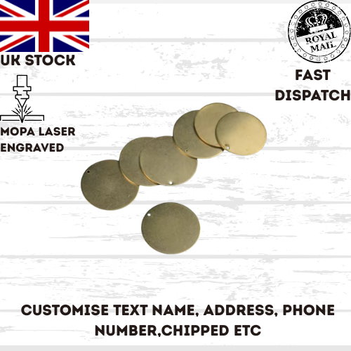 ENGRAVED PET TAGS - Personalised id dog cat tag Brass name small large identity