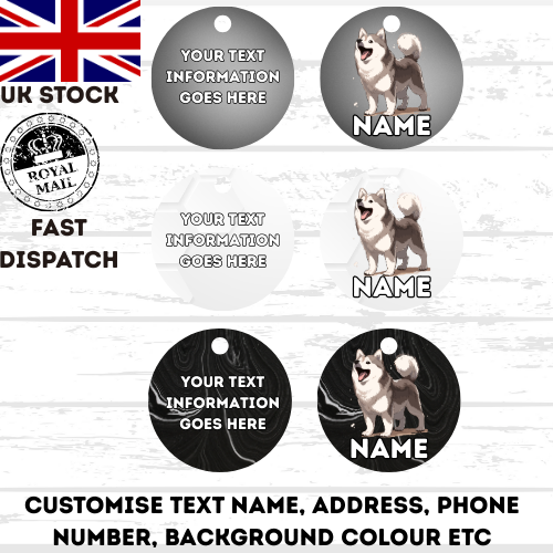 SIBERIAN HUSKY Dog Personalised Your Own Photo Round Dog Bone, Military Tag