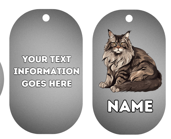 MAINCOON Cat Pet Personalised Own Photo Round, Dog Bone, Military Tag