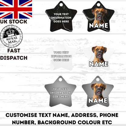BOXER Dog Pet Personalise Own Photo Round, Bone, Military Tag