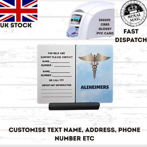 Medical awareness disability card & lanyard. Printed Plastic Card see options