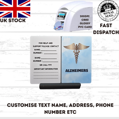 Medical awareness disability card & lanyard. Printed Plastic Card see options