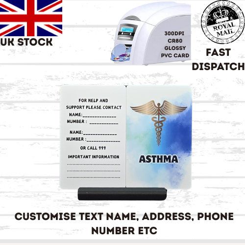 Medical awareness disability card. Printed Plastic Card see options