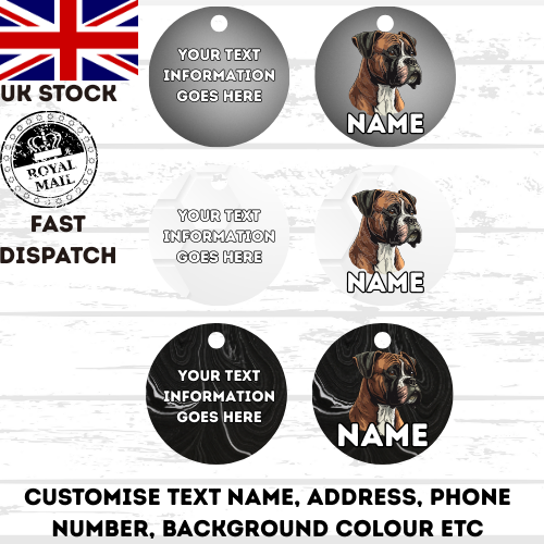 BOXER Dog Pet Personalise Own Photo Round, Bone, Military Tag