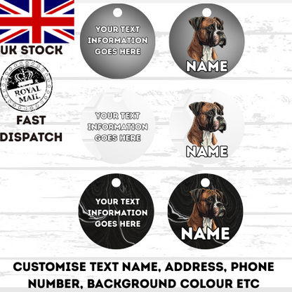 BOXER Dog Pet Personalise Own Photo Round, Bone, Military Tag