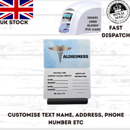 Medical awareness disability card. Printed Plastic Card see options