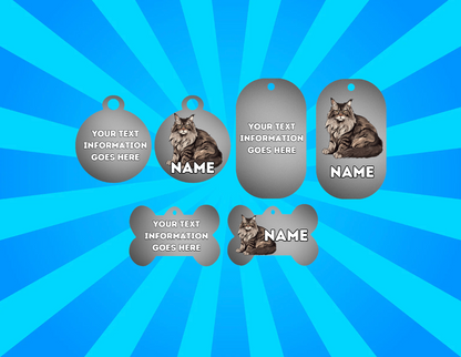 MAINCOON Cat Pet Personalised Own Photo Round, Dog Bone, Military Tag