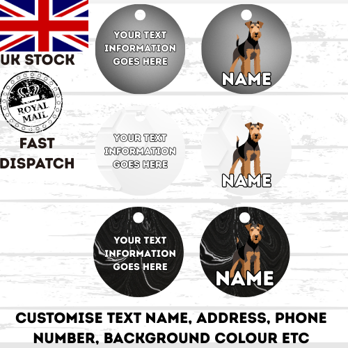 AIREDALE TERRIER TAG Dog Pet Personalise Own Photo Round, Dog Bone, Military Tag