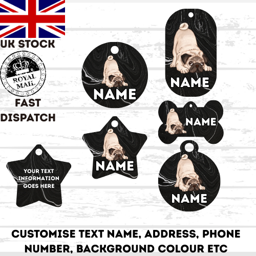 PUG Dog Personalised Your Own Photo Round Dog Bone, Military Tag