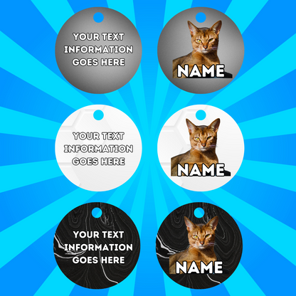 ABYSSINIAN Cat Tag Pet Personalised Your Own Photo Round, Dog Bone, Military Tag