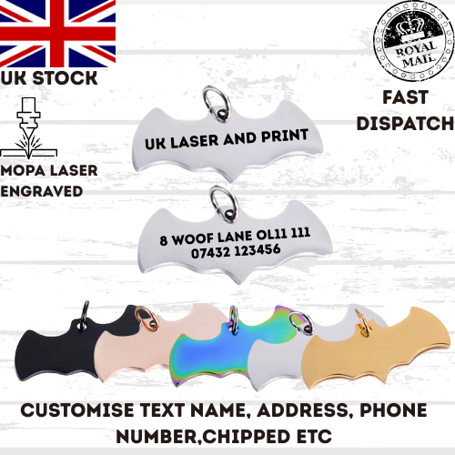 Engraved Pet Tag Halloween Fly Bat Tag Stainless Steel Collar Keychain Dog Cat