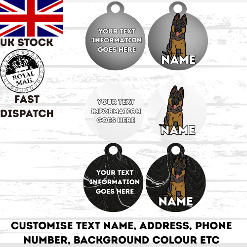 GERMAN SHEPHERD Dog Pet Personalise Own Photo Round, Bone, Military Tag