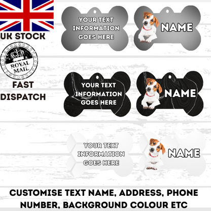 JACK RUSSELL Dog Pet Personalise Own Photo Round, Bone, Military Tag