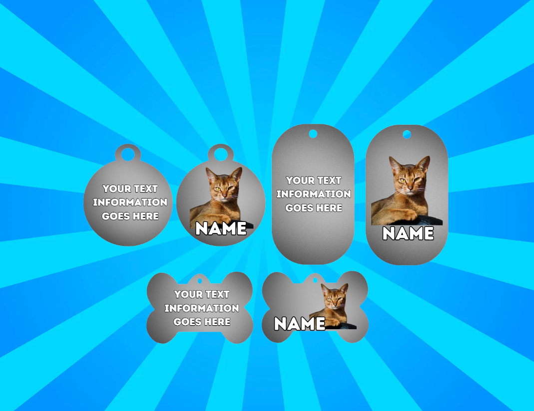 ABYSSINIAN Cat Tag Pet Personalised Your Own Photo Round, Dog Bone, Military Tag