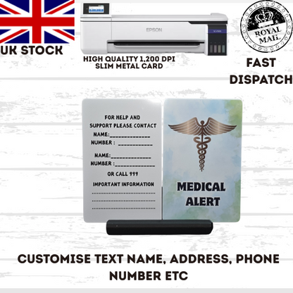 Medical awareness disability card & lanyard Printed Slim Metal Card  see options