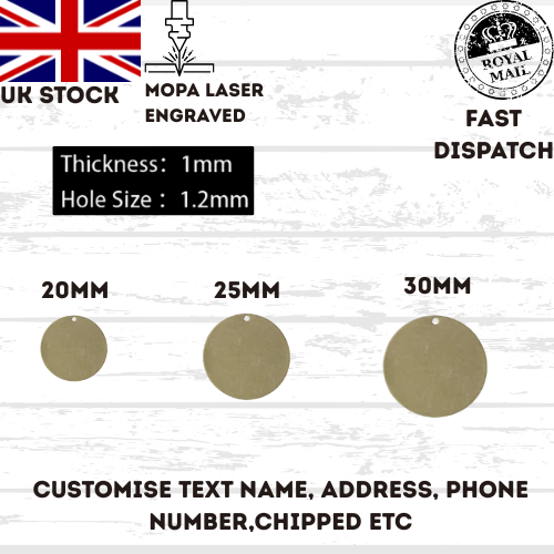 ENGRAVED PET TAGS - Personalised id dog cat tag Brass name small large identity