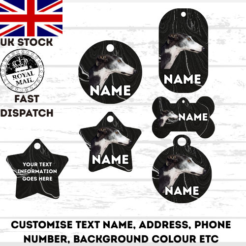 GREYHOUND Dog Pet Personalise Own Photo Round, Bone, Military Tag