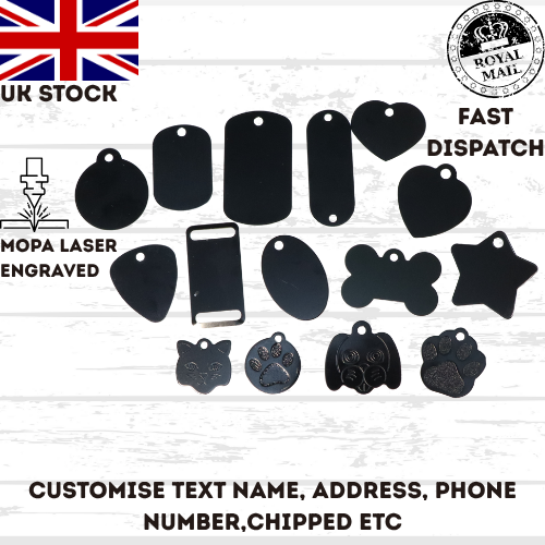 Dog Tag BLACK Engraved Personalised ID Name Disc Pet Cat Tags Animal Cat Collar