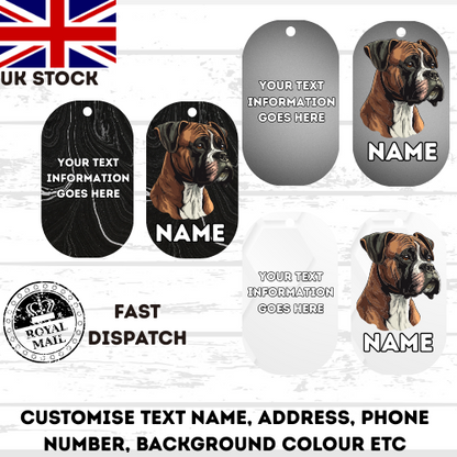 BOXER Dog Pet Personalise Own Photo Round, Bone, Military Tag