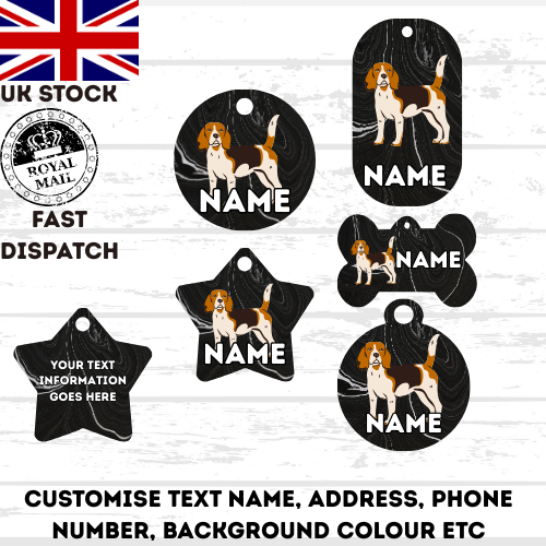 BEAGLE TAG Dog Pet Personalise Own Photo Round, Bone, Military Tag