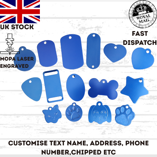 Dog Tag Blue Engraved Personalised ID Name Disc Pet Cat Tags Animal Cat Collar