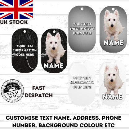 WESTIE Dog Personalised Your Own Photo Round Dog Bone, Military Tag