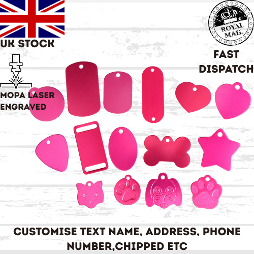Dog Tag Pink Engraved Personalised ID Name Disc Pet Cat Tags Animal Cat Collar