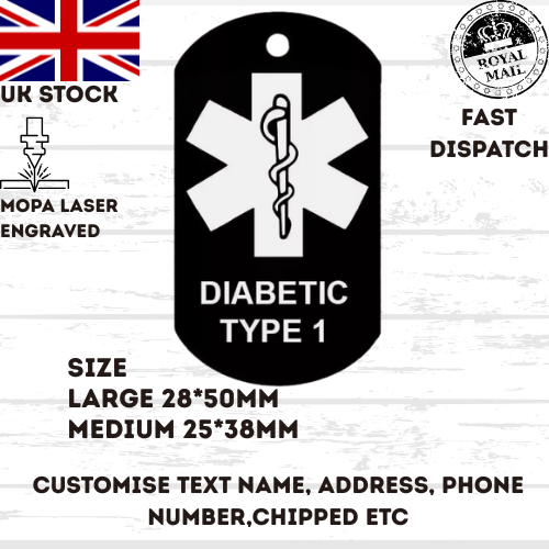 DIABETIC DIABETES Tag Medical Alert Keyring Personalized ID Tag UK stock