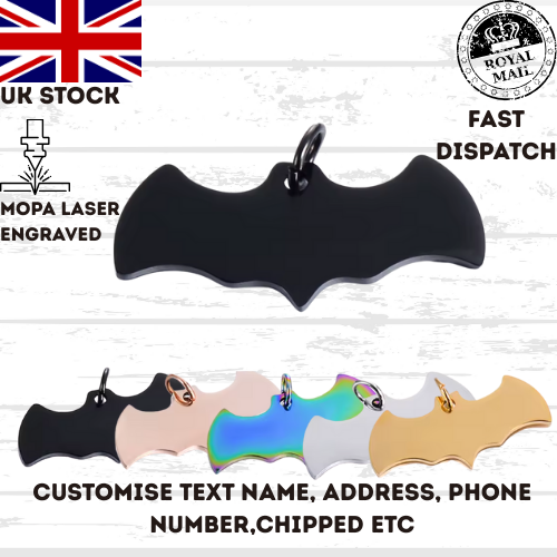 Engraved Pet Tag Halloween Fly Bat Tag Stainless Steel Collar Keychain Dog Cat