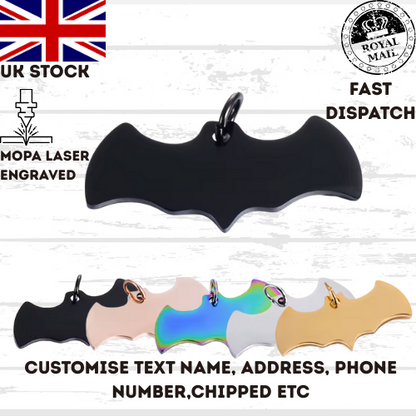Engraved Pet Tag Halloween Fly Bat Tag Stainless Steel Collar Keychain Dog Cat