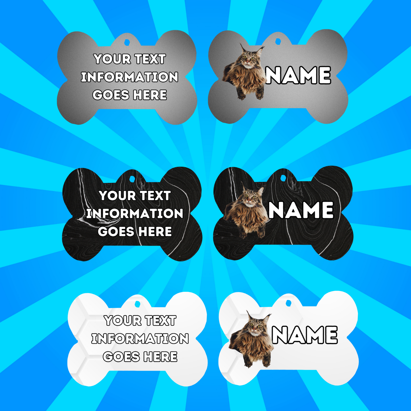 MAINCOON Cat Pet Personalised Own Photo Round, Dog Bone, Military Tag