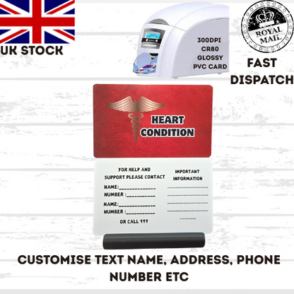 Medical awareness disability card & lanyard. Printed Plastic Card see options