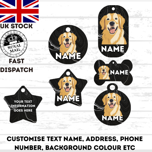 GOLDEN RETREVER Dog Pet Personalise Own Photo Round, Bone, Military Tag