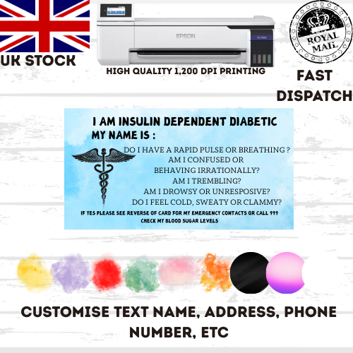 Insulin Dependent Diabetic Awareness Card Free Lanyard and Holder