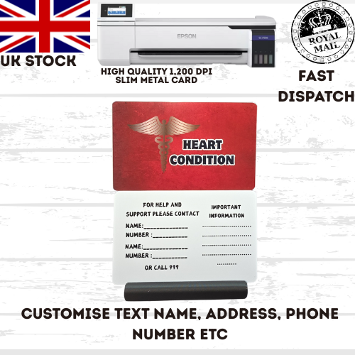 Medical awareness disability card & lanyard Printed Slim Metal Card  see options