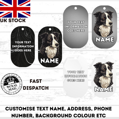 BORDER COLLIE Dog Pet Personalise Own Photo Round, Bone, Military Tag