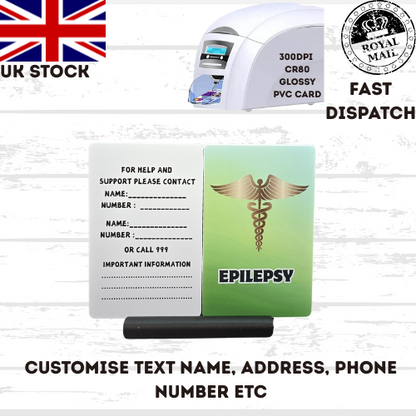 Medical awareness disability card. Printed Plastic Card see options