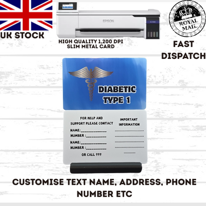 Medical awareness disability card & lanyard Printed Slim Metal Card  see options
