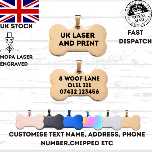Engraved Dog Tag Personalised ID Tags Name BONE Pet Cat Tags Animal Cat Collar