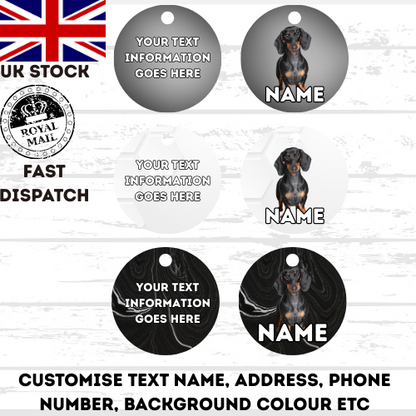 DASHAUND Dog Pet Personalise Own Photo Round, Bone, Military Tag