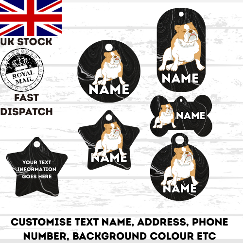 ENGLISH BULLDOG Dog Pet Personalise Own Photo Round, Bone, Military Tag