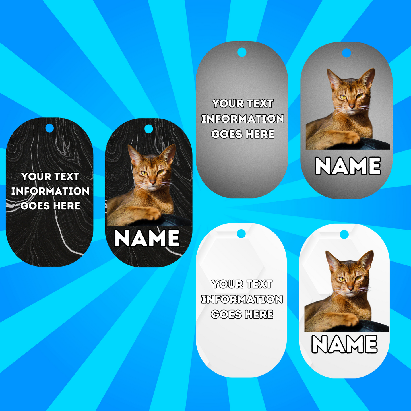 ABYSSINIAN Cat Tag Pet Personalised Your Own Photo Round, Dog Bone, Military Tag