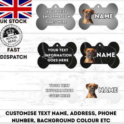 BOXER Dog Pet Personalise Own Photo Round, Bone, Military Tag
