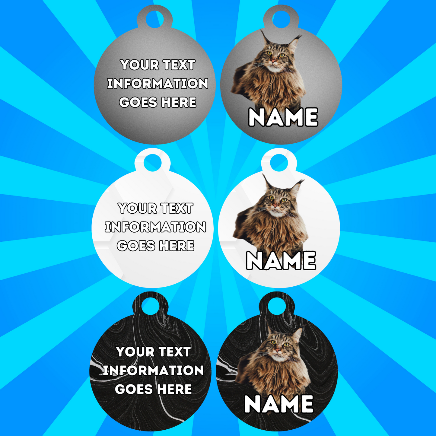 MAINCOON Cat Pet Personalised Own Photo Round, Dog Bone, Military Tag